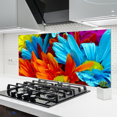 Kitchen Splashback Flowers floral red blue orange