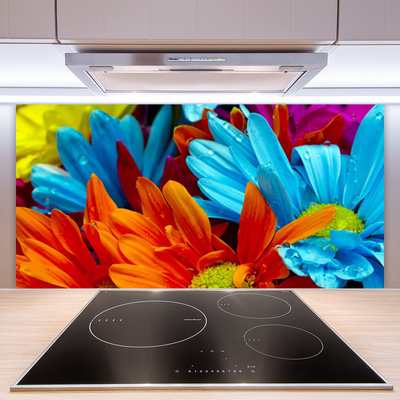 Kitchen Splashback Flowers floral red blue orange