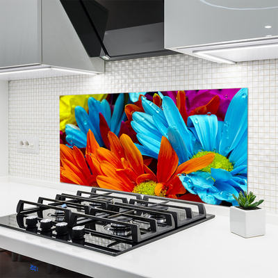 Kitchen Splashback Flowers floral red blue orange