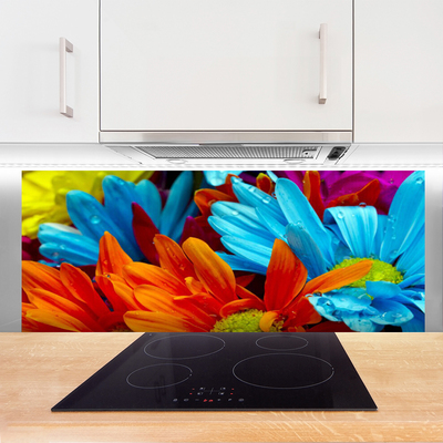 Kitchen Splashback Flowers floral red blue orange