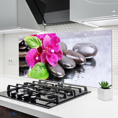 Kitchen Splashback Flower stones floral red black