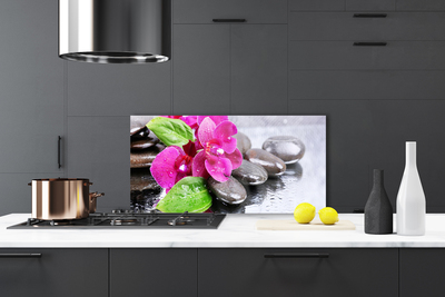 Kitchen Splashback Flower stones floral red black