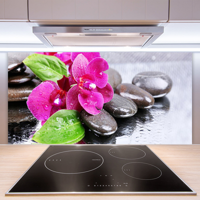 Kitchen Splashback Flower stones floral red black