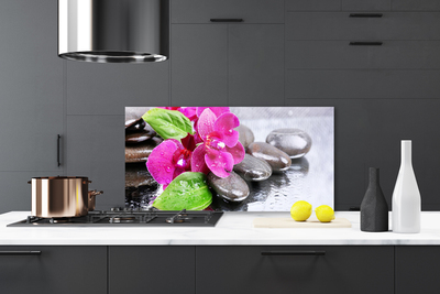 Kitchen Splashback Flower stones floral red black