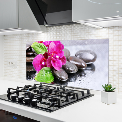 Kitchen Splashback Flower stones floral red black