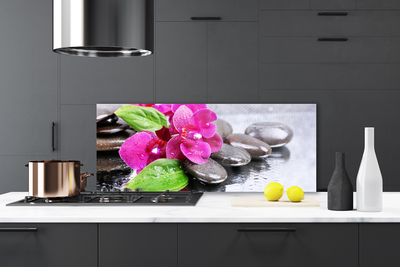 Kitchen Splashback Flower stones floral red black