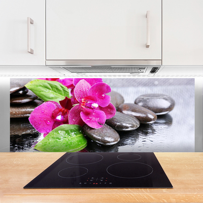 Kitchen Splashback Flower stones floral red black