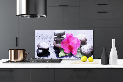 Kitchen Splashback Flower stones art red black