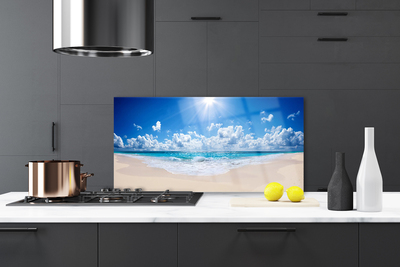 Kitchen Splashback Beach sea sun landscape white blue