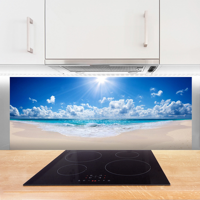 Kitchen Splashback Beach sea sun landscape white blue