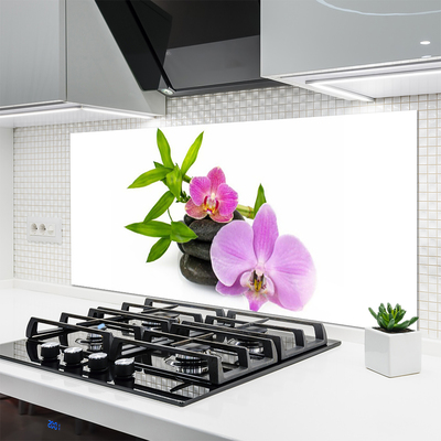 Kitchen Splashback Flower stones floral pink black