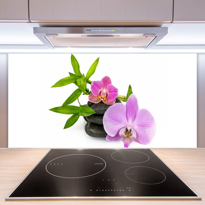 Kitchen Splashback Flower stones floral pink black