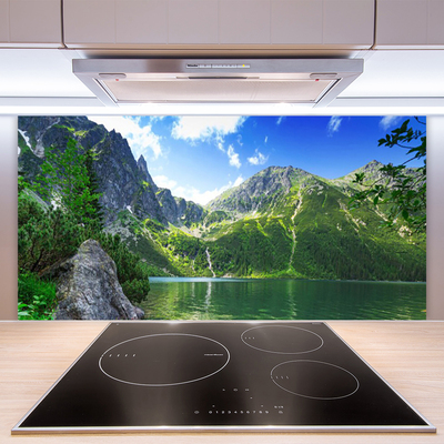 Kitchen Splashback Mountain lake nature grey green