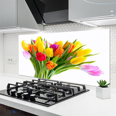 Kitchen Splashback Tulips floral yellow red pink orange