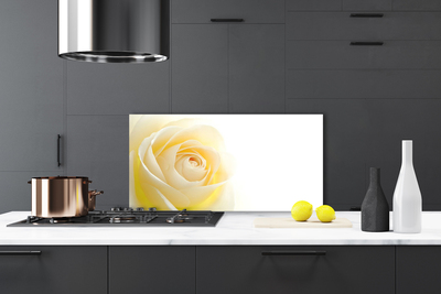 Kitchen Splashback Rose floral white yellow