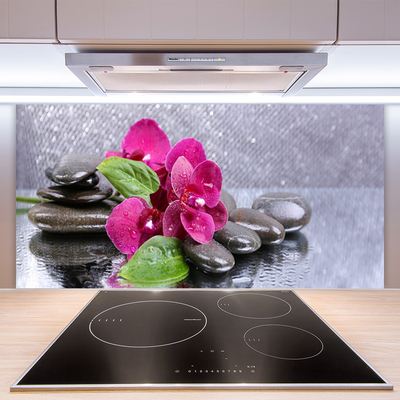 Kitchen Splashback Flower stones art red black