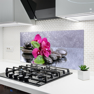 Kitchen Splashback Flower stones art red black