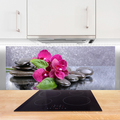 Kitchen Splashback Flower stones art red black