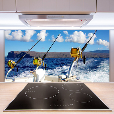 Kitchen Splashback Fishing sea landscape green black white blue