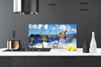 Kitchen Splashback Fishing sea landscape green black white blue