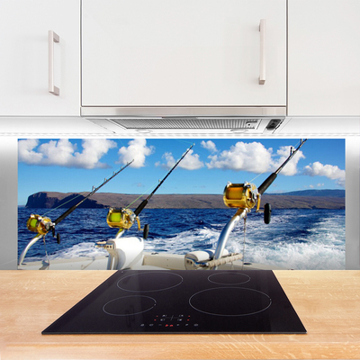 Kitchen Splashback Fishing sea landscape green black white blue