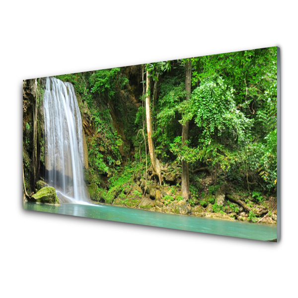 Kitchen Splashback Waterfall forest nature white blue brown green