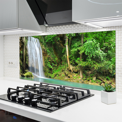 Kitchen Splashback Waterfall forest nature white blue brown green