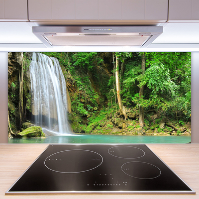 Kitchen Splashback Waterfall forest nature white blue brown green