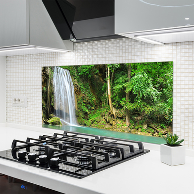 Kitchen Splashback Waterfall forest nature white blue brown green