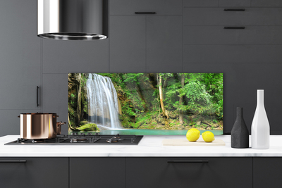 Kitchen Splashback Waterfall forest nature white blue brown green