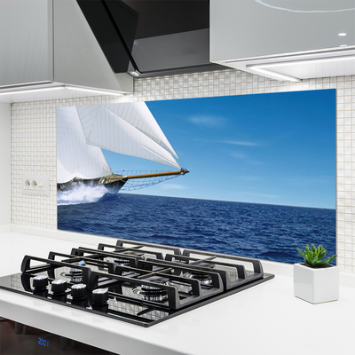 Kitchen Splashback Boat sea landscape white blue