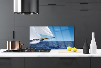 Kitchen Splashback Boat sea landscape white blue