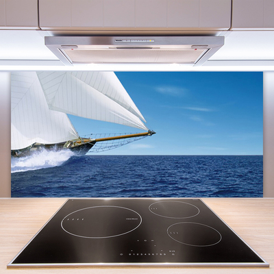 Kitchen Splashback Boat sea landscape white blue