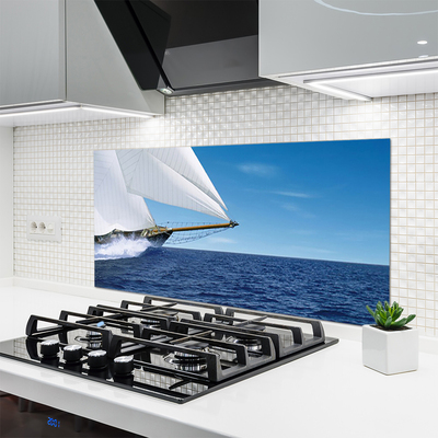 Kitchen Splashback Boat sea landscape white blue