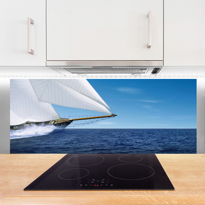 Kitchen Splashback Boat sea landscape white blue