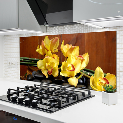 Kitchen Splashback Flower stones floral yellow black