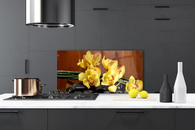 Kitchen Splashback Flower stones floral yellow black