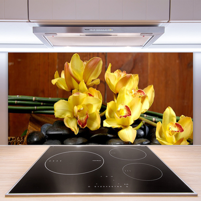 Kitchen Splashback Flower stones floral yellow black