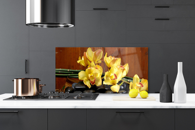 Kitchen Splashback Flower stones floral yellow black