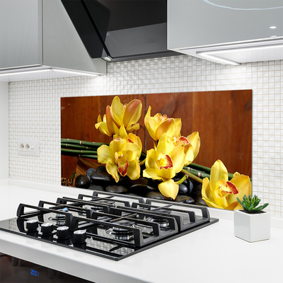 Kitchen Splashback Flower stones floral yellow black