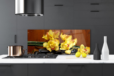 Kitchen Splashback Flower stones floral yellow black