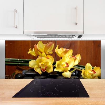 Kitchen Splashback Flower stones floral yellow black