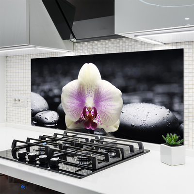 Kitchen Splashback Flower stones floral pink white black