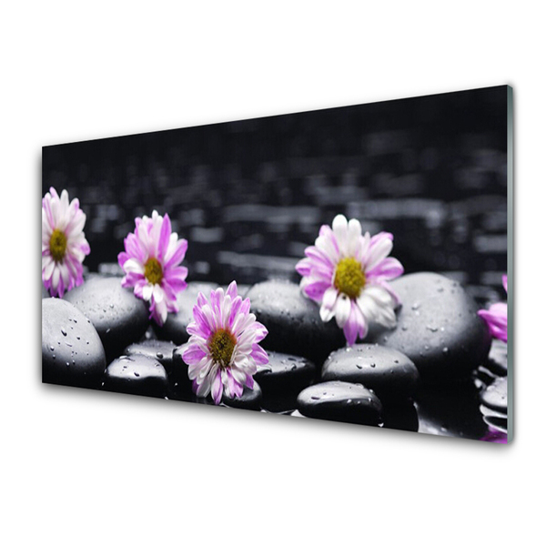 Kitchen Splashback Flower stones floral pink white black