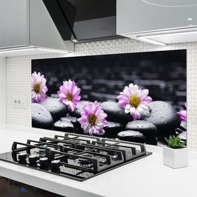 Kitchen Splashback Flower stones floral pink white black