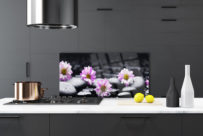 Kitchen Splashback Flower stones floral pink white black