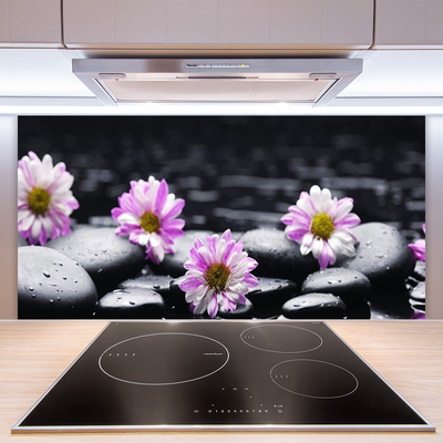 Kitchen Splashback Flower stones floral pink white black