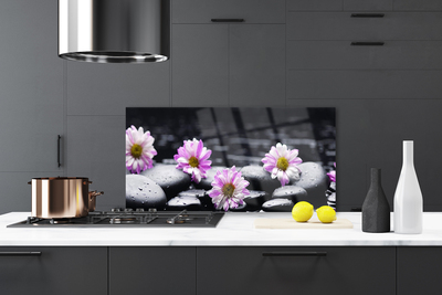 Kitchen Splashback Flower stones floral pink white black