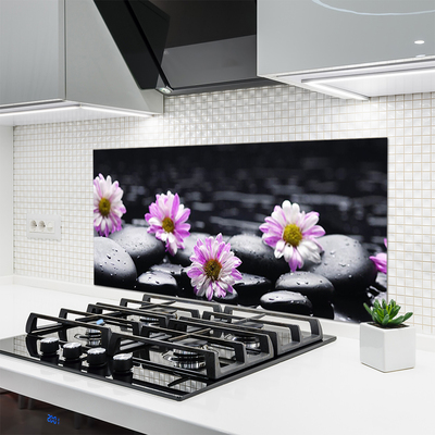 Kitchen Splashback Flower stones floral pink white black