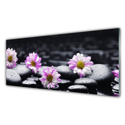 Kitchen Splashback Flower stones floral pink white black